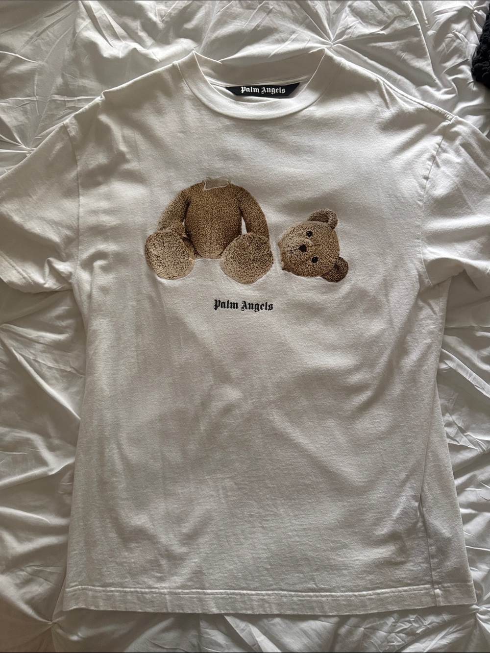 Palm Angels White Tee with Brown Teddy Graphic